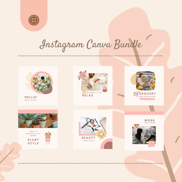 Pastel Instagram Canva Bundle, Relax, Motivation, Pink Instagram Canva and Work At Home Bundle
