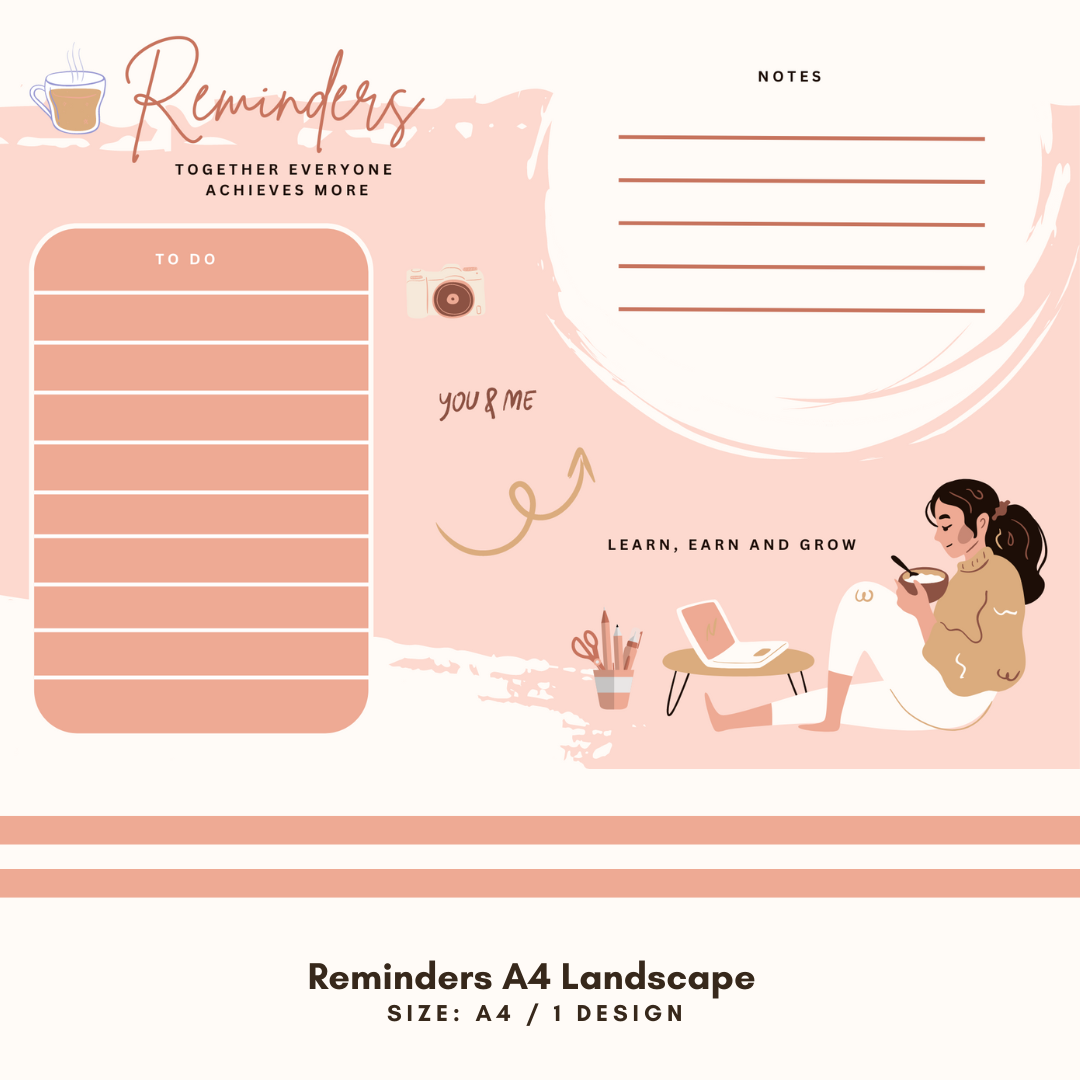 Reminders, To-Do, Notepad A4 Landscape and Editable Canva