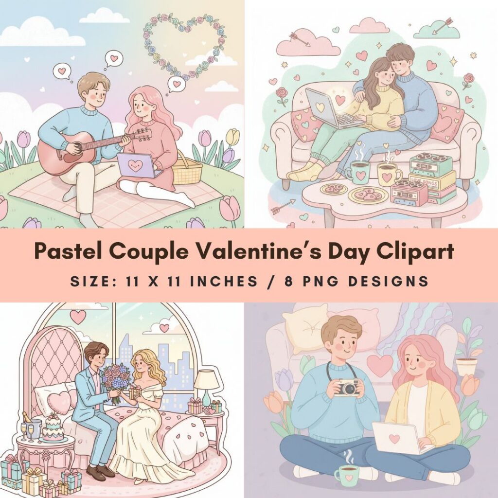 Pastel Couple Valentines Day Clipart PNG