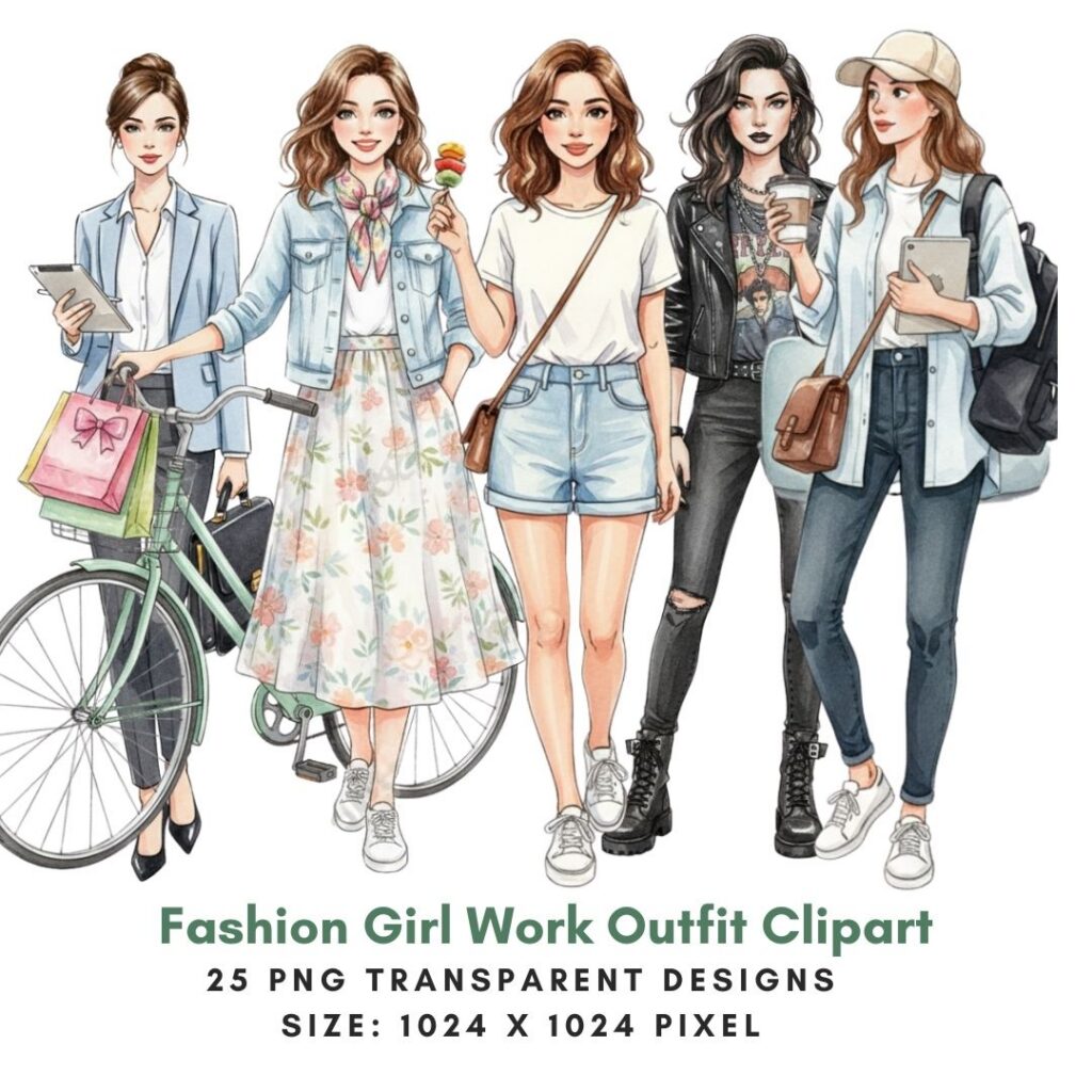 Gifts for Her: Fashion Girl Outfit Work and Everyday Casual Clipart