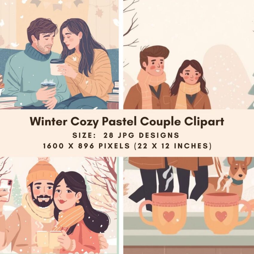 Winter Cozy Pastel Couple Clipart